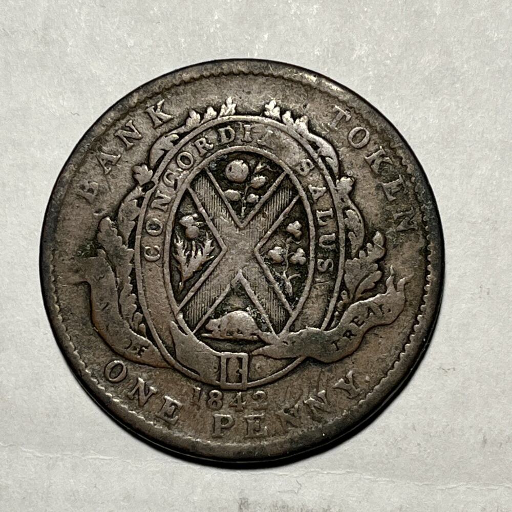 1842 Canada, Bank of Montreal One Penny Bank Token Nice Circulated Coin